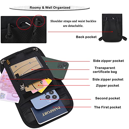 Image of Croogo Fashion Passport Holder Neck Pouch Travel Neck Wallet with RFID Blocking Neck Stash Pouch for Traveling,Black-HZB01