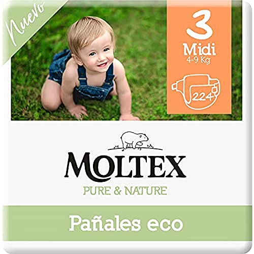 Moltex Pure & Nature Pañales Talla 3 (4-10 Kg) - 224 Pañales (4 Bolsas de 56 Unds)
