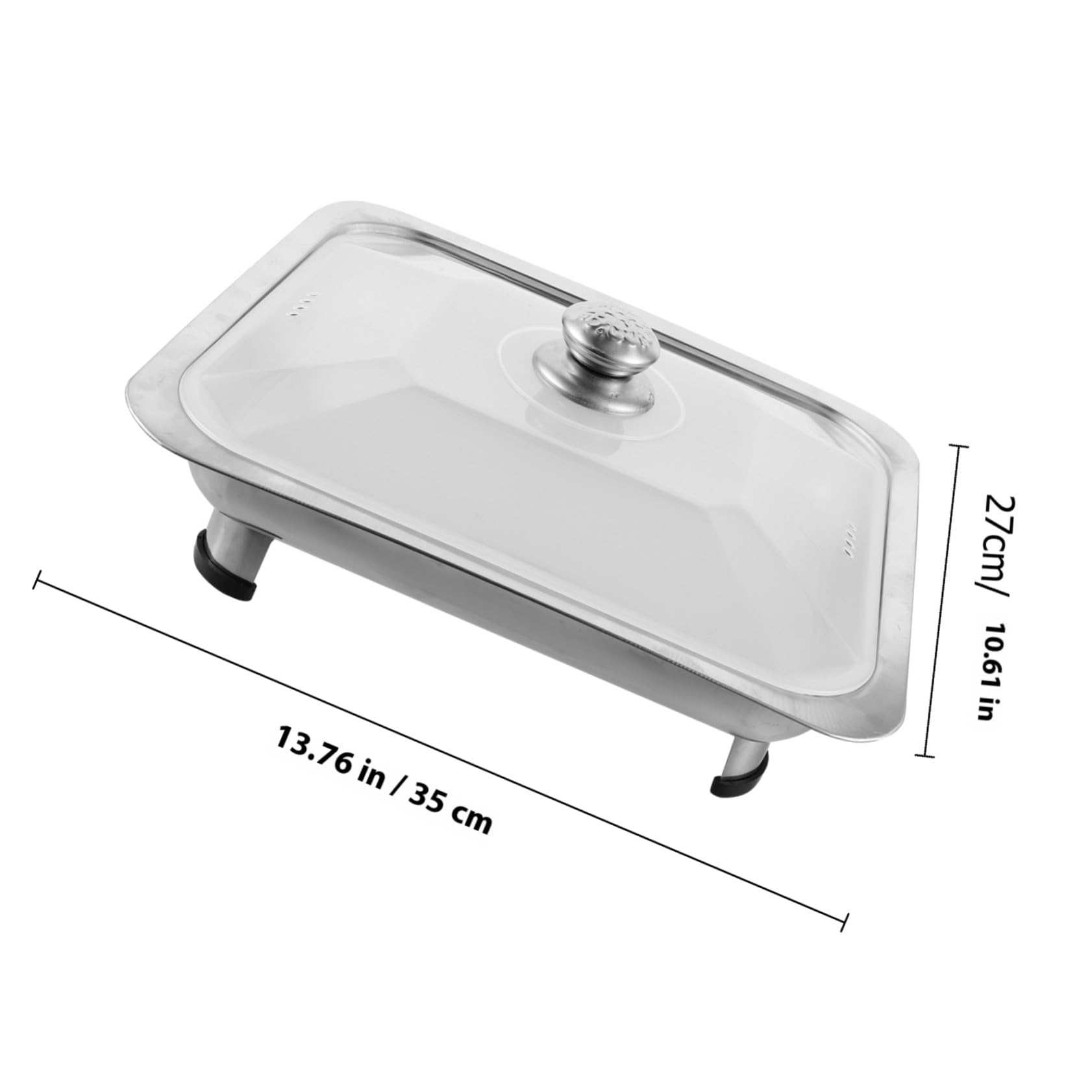 Bandeja para Servir Buffet De Acero Inoxidable 34x28x5 Cm con Tapa De Plástico, Plato Rectangular para Alimentos, Soporte Adecuado para Fiestas y Catering Industrial