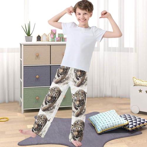 Boy's Pants Tiger Print Jogger Pants Elastic Waist Long Bottoms Trousers with Pockets 6-14 Years4