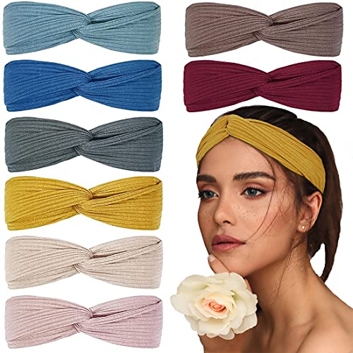 Cheypiwa Headbands for Women 8Pcs Plain Elastic Knotted Hair Accessories for Women Fashion Boho Hair Bands for Girls Yoga Sports Running Headwrap