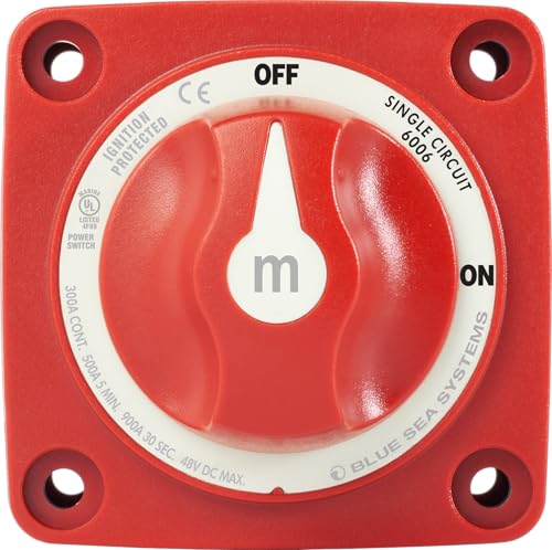 Image of Blue Sea Systems On /Off Battery Isolator Switch With Locking Key, Red, 6006 m‑Series
