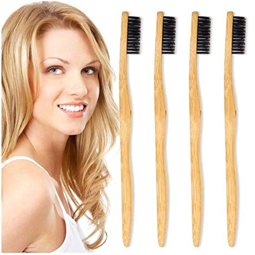 Biodegradable toothbrush Bamboo Toothbrush - bamboo toothbrush medium bristles Bamboo Charcoal Toothbrushe BPA Free Nylon Medium Soft Bristles For Sensitive Gums
