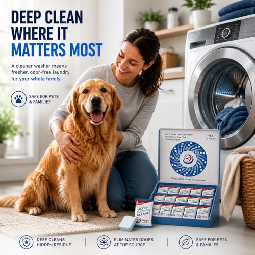 Image of Washing Machine Cleaner - Pet Owners Edition | Removes Pet Odors & Residue | Deep Cleaning & Freshening | Safe for Septic Tanks | Front & Top Load HE Washers | 24 Tablets