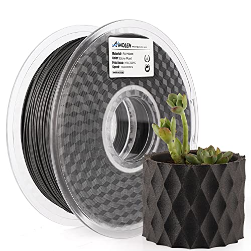 Image of AMOLEN 3D Printer Filament, Ebony Black Wood PLA Filament 1.75mm, 3D Printing Filament with 20% Real Wood Fiber,1kg