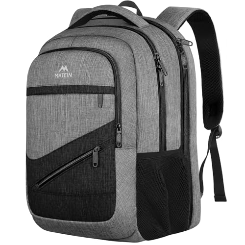 Image of MATEIN Extra Large Laptop Backpack 18.4 Inch, Airplane Approved Travel Backpack with Luggage Strap and Anti Theft Pocket, 50 L College Computer Carry On, Gifts for Business Work Men, Grey Black