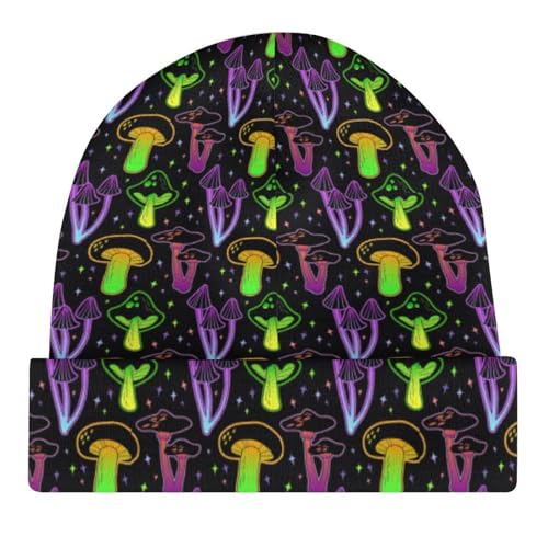 Psychedelic Magic Glowing Mushroom Kids Beanie Hat for for Girls Boys Children Cap Winter Knitted Chemo Cancer Headwear Accessories Gifts Decoration Black4