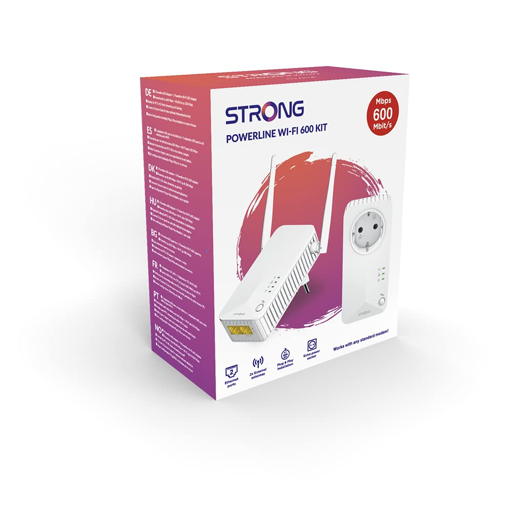 Strong Powerline WI-FI 600 Kit | Adaptateur CPL + Adaptateur WLAN Powerlan | Hotspot Wi-FI | Jusqu'à 600 Mbit/s | Portée de Plus de 300 m – Lot de 2
