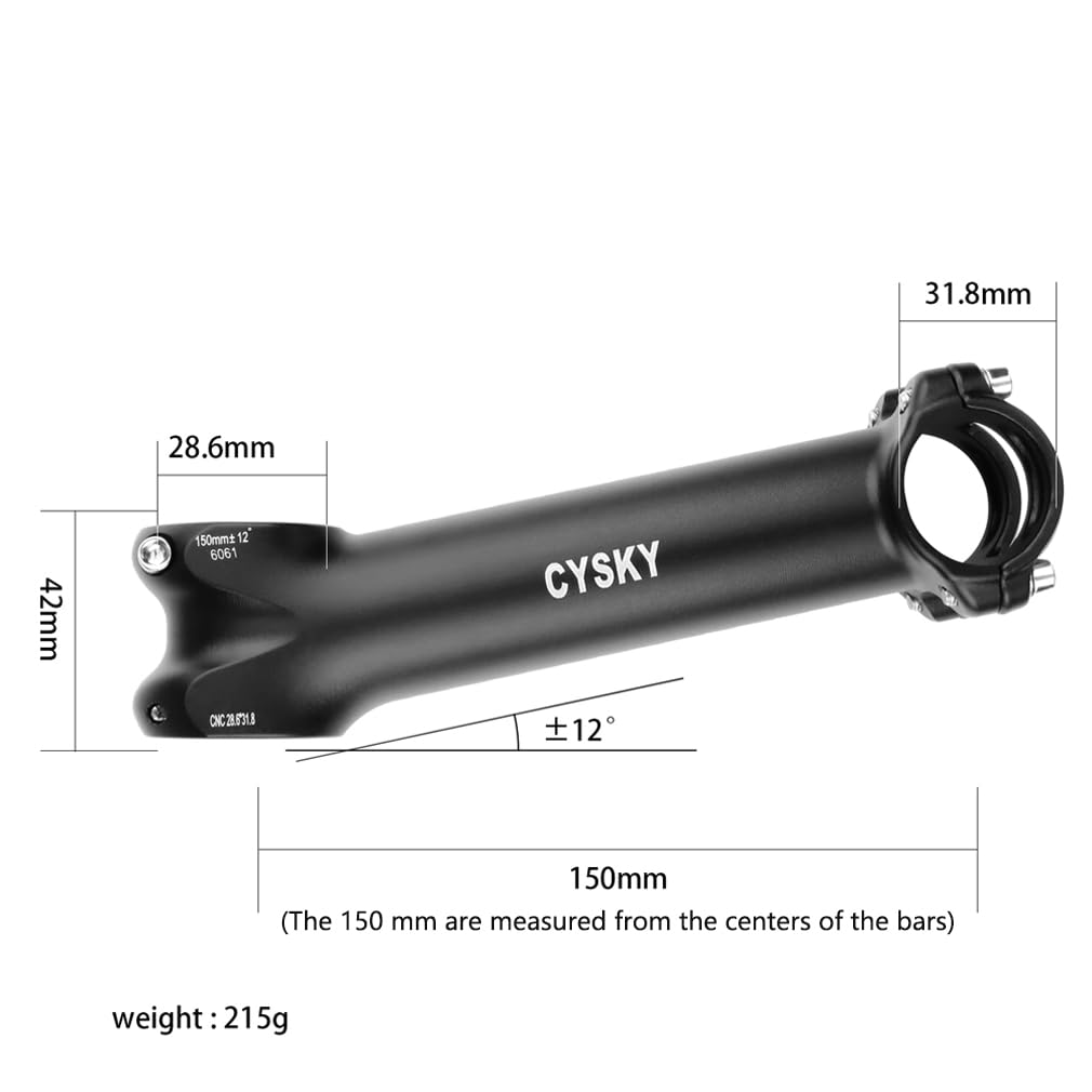 CYSKY 31.8 Attacco Manubrio Bici 140mm 150mm Lunghezza Extra 7/12/17/25 Gradi per Morsetto Manubrio da 31,8 mm per Bici da Corsa, Gravel, Hybrid, E-Bikes