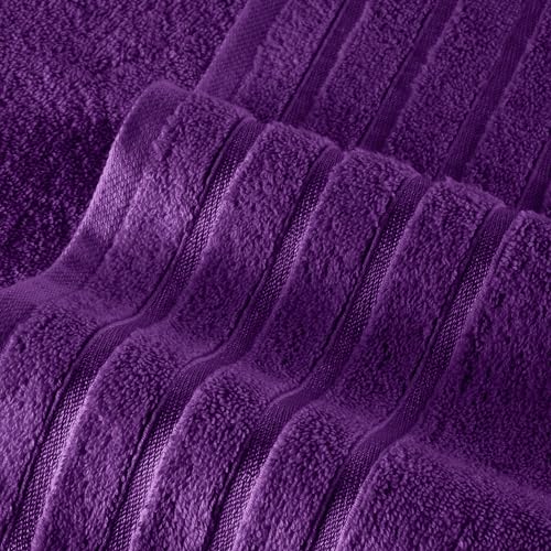 Image of Elegant Comfort 4 Lines Viscose Stripe 6-Piece Premium Towel Set - 100% Turkish Cotton High Absorbent Luxury Bathroom Towels - Includes 2 Washcloths, 2 Hand Towels and 2 Bath Towels Set, Purple
