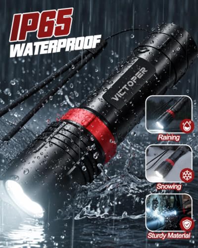 Victoper 2026 Upgraded Rechargeable Flashlight 2 Pack, High Lumens 5 Modes LED Small Tactical Flashlights, Waterproof Zoomable Mini Pocket Flash Light for Outdoor Camping, EDC Birthday Gifts for Men - image 7