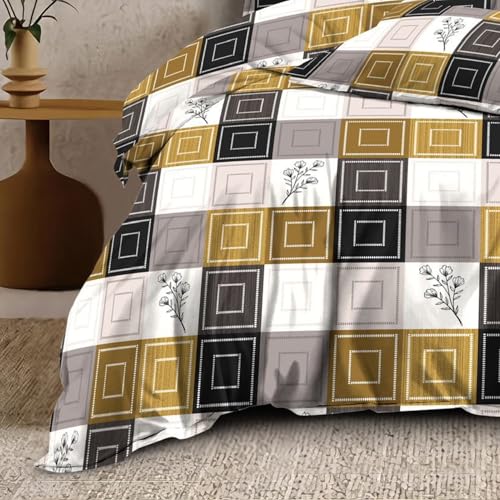 Image of Organza Super Soft Glaze Cotton King Size All Season Double Bed AC Comforter (Mustard Square, Comforter with Bedding Set)