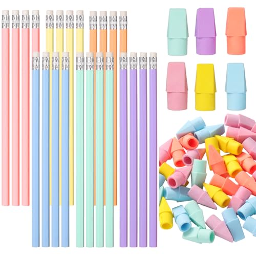 Gersoniel 24 Pack Pastel Macaron No.2 HB Lápices con 48 Gomas miniatura 1