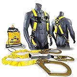 KwikSafety - Charlotte, NC - Python [Combo] Safety Lanyard + 3 D-Ring Harness/Double Leg 6FT ANSI OSHA Roofing Fall Protection External Shock Absorber Construction Gear Restraint Snap Hook