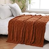 Linecooo Manta de forro polar naranja quemado de 90 x 90 pulgadas para sofá, cama, manta de franela de microfibra de felpa súper suave y acogedora con diseño a cuadros 3D, ligera para adultos, mujeres