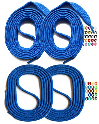 SNORS 2 paia di lacci rotondi o piatti, 22 colori, 60-150 cm, stabili, lavabili, antistrappo, in poliestere per scarpe da ginnastica, Blu, 110cm FLACH 6mm