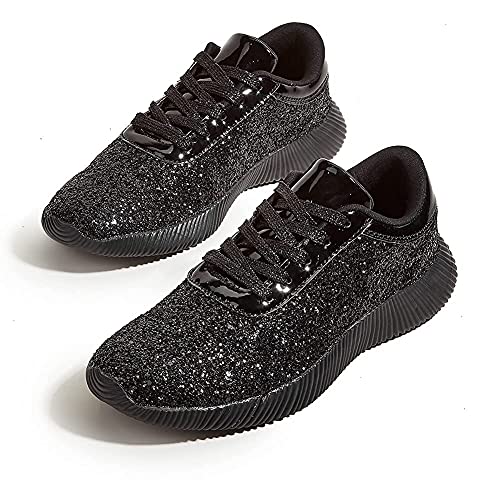 Image of BELOS Women's Glitter Shoes Sparkly Lightweight Metallic Sequins Tennis Shoes Casual Retro Braided Walking Shoes