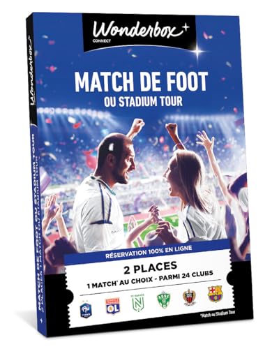 Wonderbox Connect - Coffret Cadeau - 100% Foot - 2 places pour 1 match au choix - Parmi 24 clubs de Football - Validité 27 mois