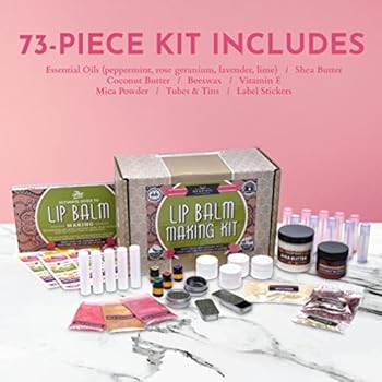 DIY Lip Balm Kit, Filling Tray Included! - (73-Piece Set) Make Homemade, Natural and Organic Balms | Includes Tubes, Beeswax Pouch, Essential Oils, ...