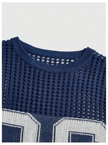 SHENHE Men's Crochet Jersey Shirt Y2k Baggy Letter Hollow Out Short Sleeve Pullover Sweater Tops3
