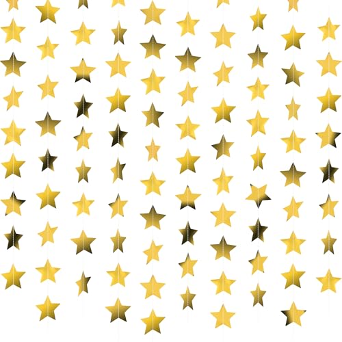 NEBURORA 78 7 Fuß (ca. 24 m) Lange goldene Sterne Girlande doppelseitig glitzernde Papiersterne Hängedekoration für Geburtstag Abschlussfeier Hochzeit Silvester Weihnachtsfeier