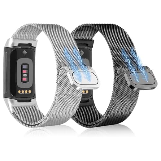 ELUTENG Pulseira Compatible con Fitbit Charge 6/Fitbit Charge 5 Correa para Mujeres Hombres, 2 Piezas Correa de Repuesto de Metal de Acero Inoxidable Ajustable con Cierre Magnético, Negro & Plata