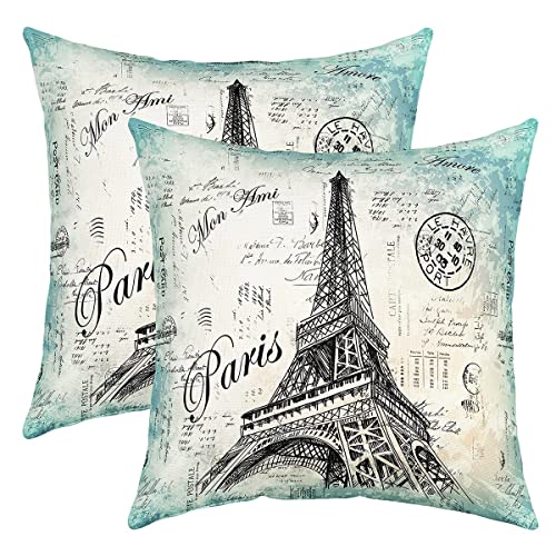 Lot de 2 housses de coussin décoratives réversibles avec motif de la Tour Eiffel de Paris pour décoration d'intérieur, salon, motif paysage urbain de...