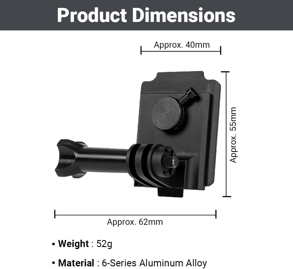 FMATAL GEAR CNC Machined 6061 Aluminum Tactical Helmet Camera Mount for GoPro, DJI Osmo Action, Insta360 - NVG Style Action Camera Bracket for Airsoft, Military, Outdoor Sports (Black)