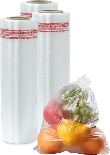 12 x 17 Inch Clear Plastic Produce Bags on Roll, 394 Bags/Roll (4 Rolls, 1576 Bags Total), Food Storage Bags for Bread, Vegetables, Fruits, Meat & Kitchen Use