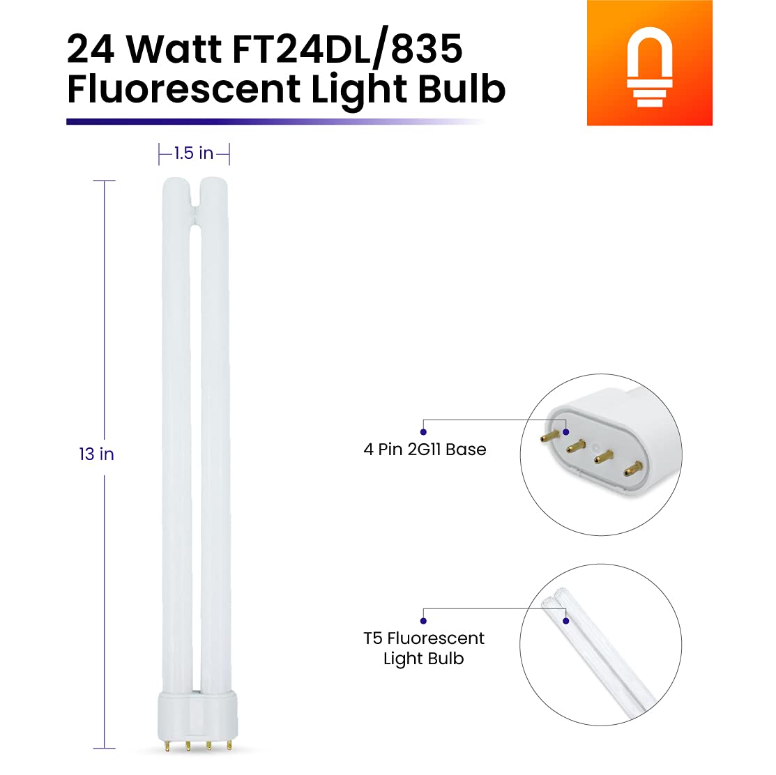 Sunlite Compact Fluorescent 24W Twin Tube Light Bulbs – 3500K Neutral White, 2G11 Base, 1800 Lumens, 10-Pack – Electronic Ballast Compatible
