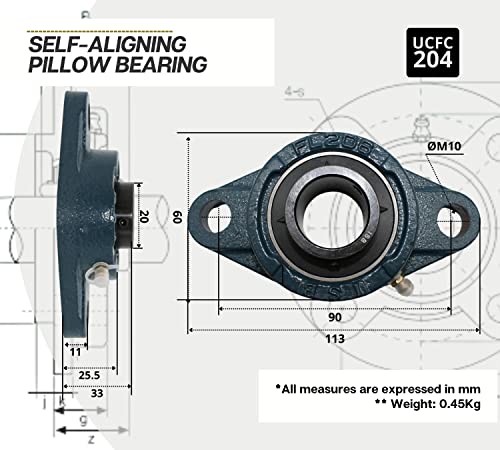 Palier roulement UCFL204 pour la rénovation de convoyeur et axe 20mm