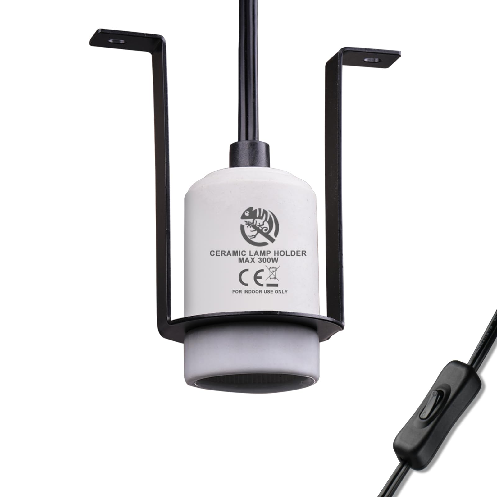 Reptile Ceramic Heat Lamp Holder Heat Light Heater for Terrariums and Vivariums, Lizard Heat Lamp Bracket Light Fixture (Cord 150cm, Max 300W)