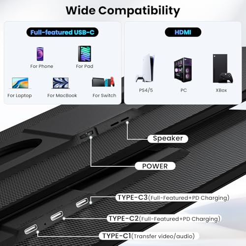 Image of 16.1 inch Portable Monitor for Laptop - 1200P FHD, Ultra-Thin Laptop Screen Extender Horizontal Vertical with 360 Rotating Detachable Stand, Plug & Play, Dual Travel Monitor for Laptop Wins Mac Chrome