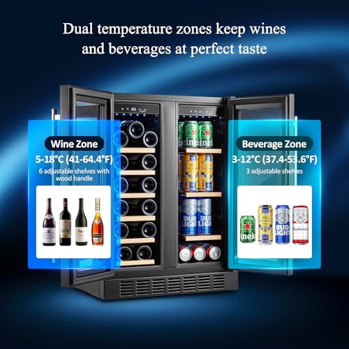 Image of BODEGA 24 Inch Wine and Beverage Refrigerator, Holds 41 Cans and 17 Bottles | Dual Zone Beverage Refrigerator With LED Light, Built-in or Freestanding Installation, Ideal for Bar, Home, Kitchen