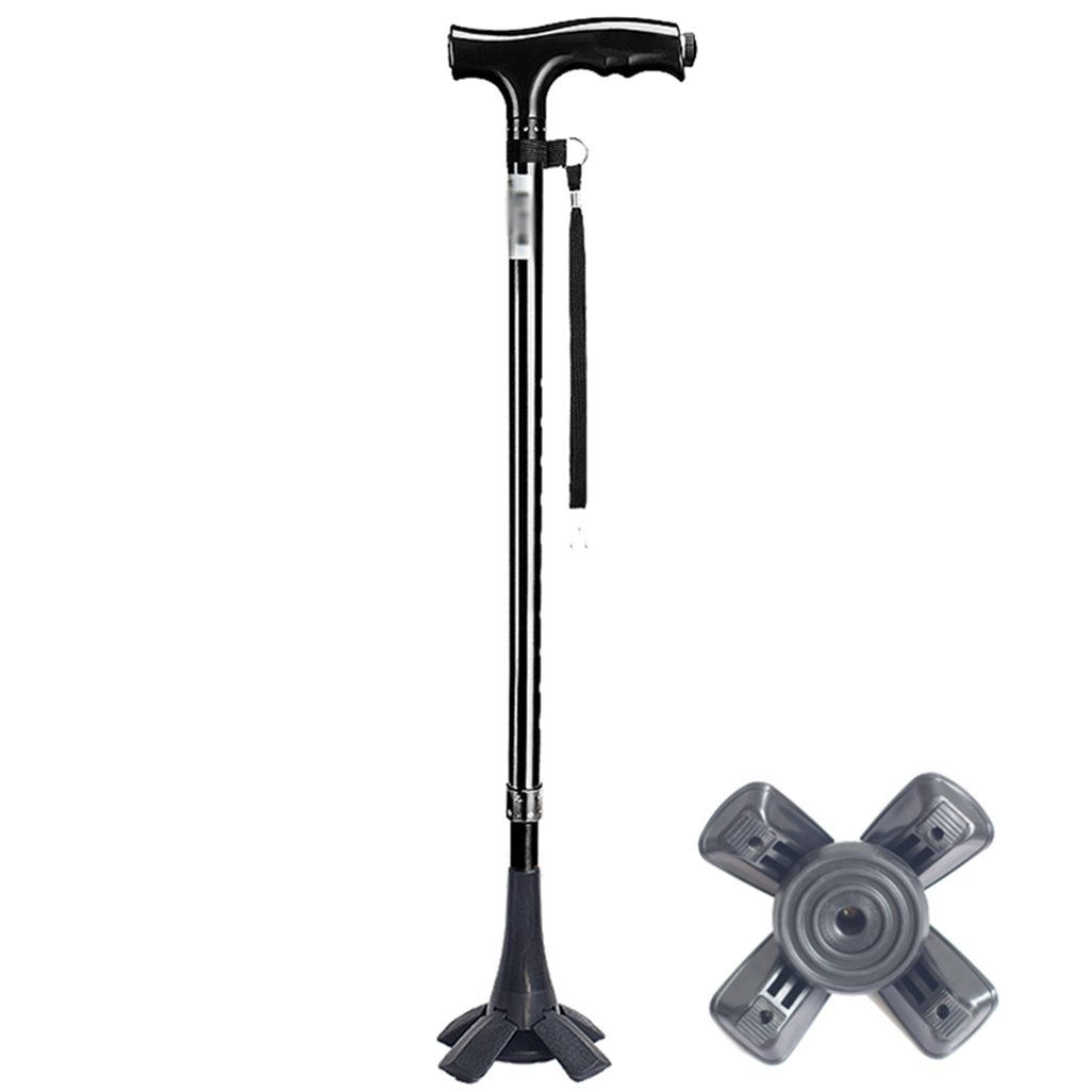 Bastoni da Passeggio in Lega con Impugnatura LED a Luce Stampelle 10 Livelli di Altezza Regolabili per Uomini o Donne Disabili e Anziani Canna da Mobilità con 4 Gambe Base Antiscivolo Max. 200kg