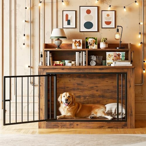 IRONCK Extra Large Dog Crate Furniture, 43.3 inches Wooden Dog Crate with Storage and 4 Hooks, Heavy Duty Pet Crate for Large Dog, Decorative Pet Cage for Indoor (30" L x 43.3" W x 41.1" H) - Image 7
