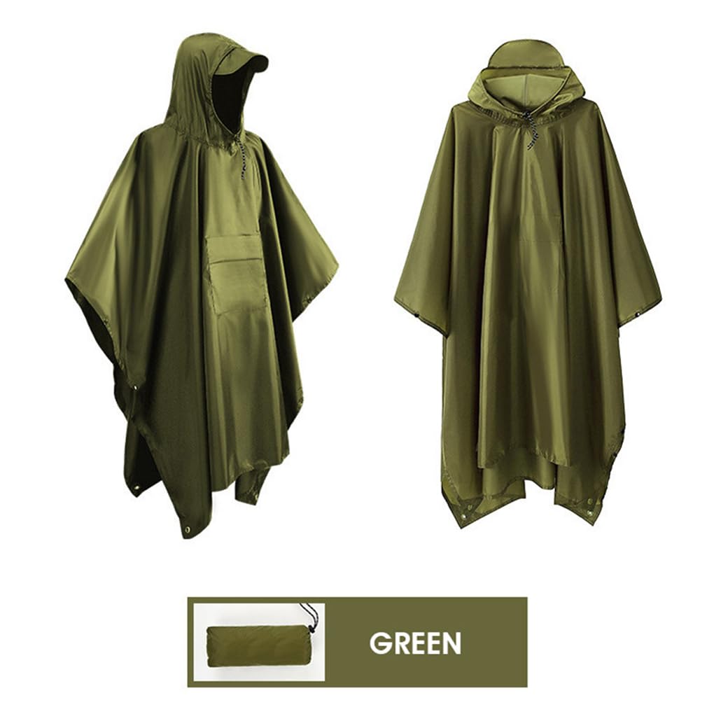 Poncho de lluvia largo multifuncional en chaqueta de emergencia para mujer, unisex, para adultos, montañismo, al aire libre, verde, Juego de 3 (verde), 42,5 EU