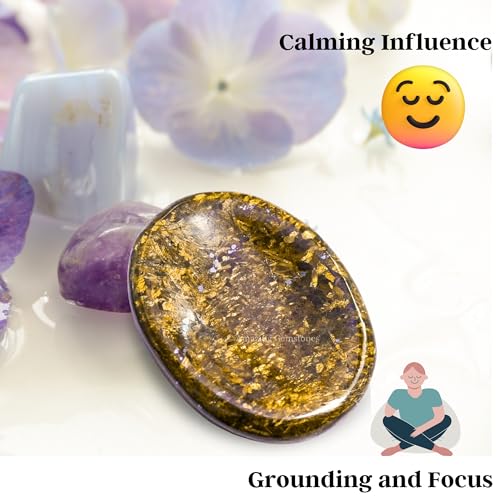 Image of Amazing Gemstone Bronzite Worry Stone Crystals and Healing Stones - Stress Relief Gifts - Piedra Crystal Fidget for Meditation, Relaxation - Unique Stocking Stuffers and Birthday Gift