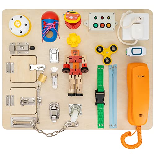 Montessori Toddler Busy Board for 1 2 3 4 Year Old 20 in1 Motor Activity Board for Toddlers Kids Sensory Board Game Travel Toy, 20 x 15 inches