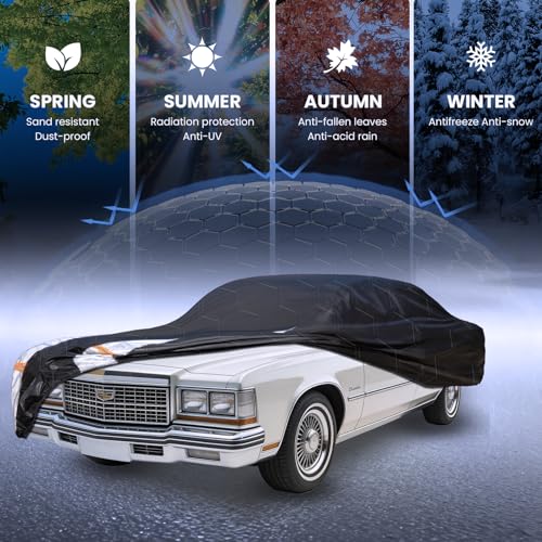 Image of Multi-Layer Car Cover Custom Fit for Cadillac DeVille(1994-1999), 100% Waterproof All Weather for Automobiles, Gift with Towel, Heavy Duty Car Covers for Rain Sun UV Protection with Door Zipper.