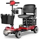 4 Wheel Mobility Scooter for Adults - Foldable Motorized Scooters 330 lb Capacity with Removable Battery, Dual Basket, Phone & Cup Holder, Red