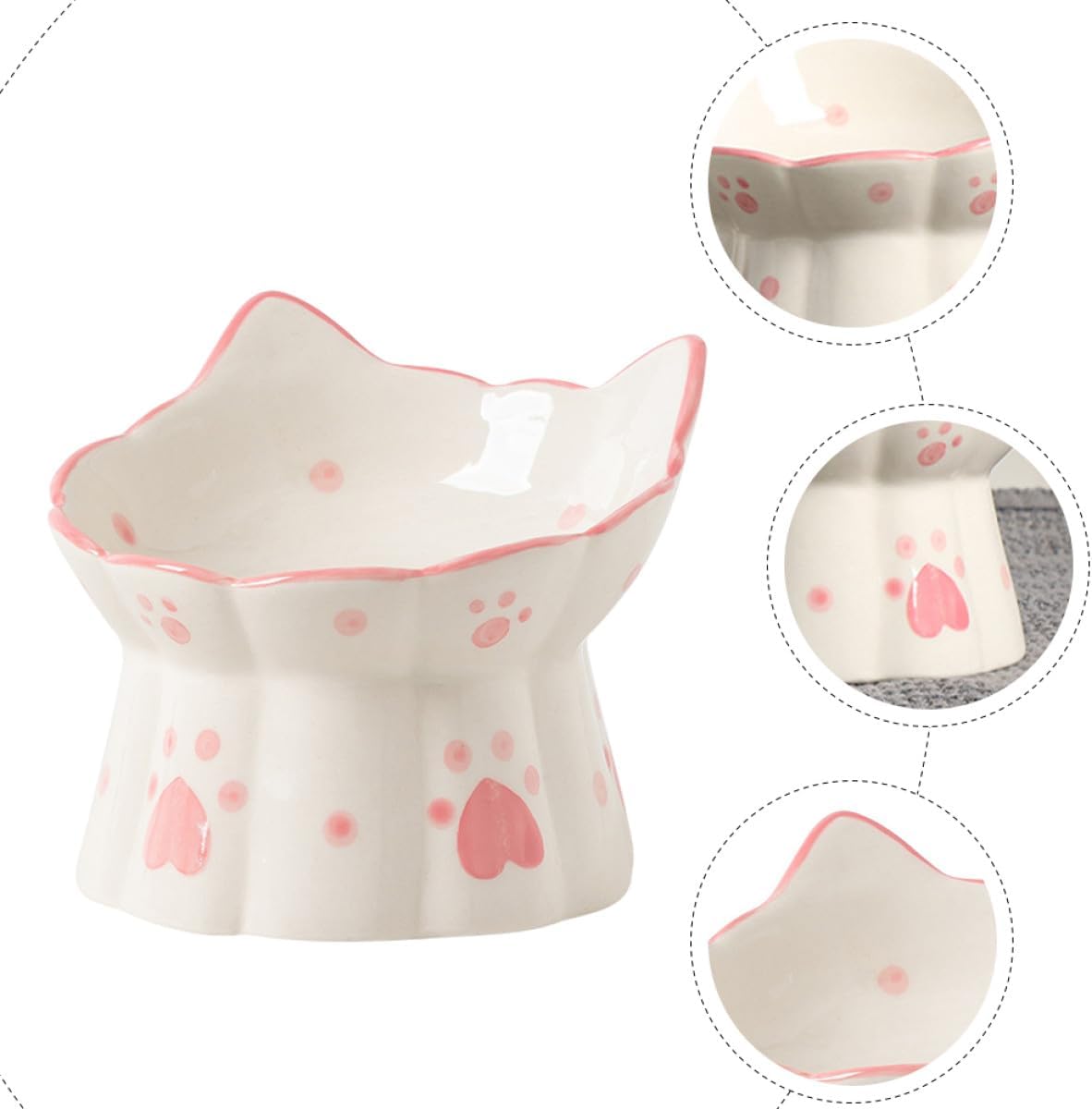 2pcs Elevated Ceramic Cat Neck Protection Bowls, Tilted Raised Pet Feeder for Cats and Puppies, Anti-Spill Water and Food Dish, Suitable for Indoor Use