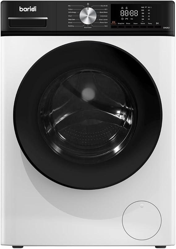 Baridi 8kg Front Load Washing Machine, 1400rpm Spin, 15 Programmes, BLDC Inverter Motor, Energy Rating A, White, Quiet Freestanding Laundry Care - DH262