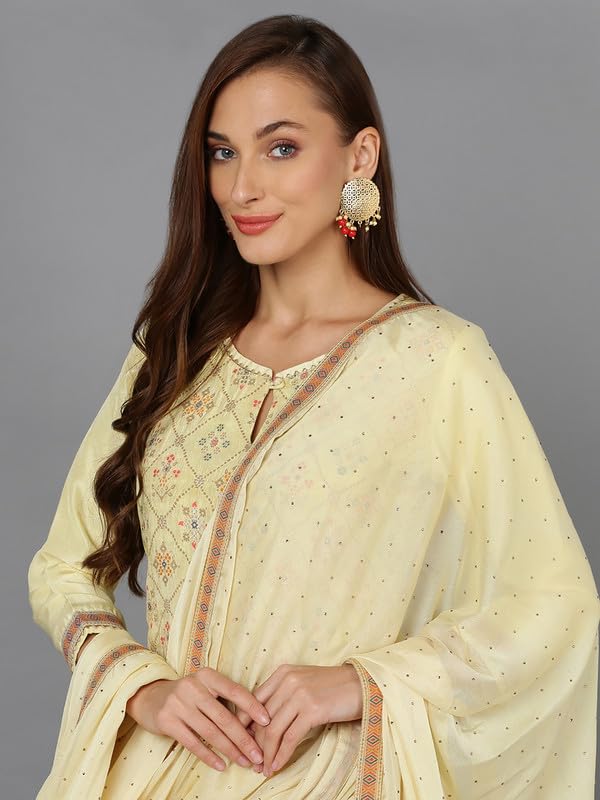 Image of Vaamsi Women's Silk Blend Abstract Woven Design Straight Kurta Pant With Dupatta