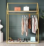 TDD Modern Clothing Rack Gold with 2 Shelves Free-Standing Garment Rack Heavy Duty Retail Display...