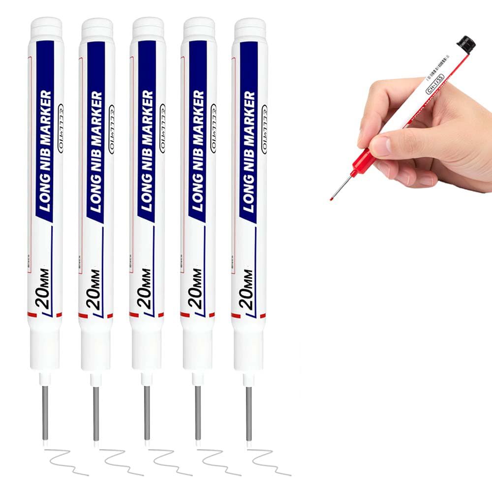 Long Head Deep Hole Marker, 2024 Upgrade Permanent Markers Carpenter Ink Marker Pens, Waterproof Colorful Carpenter Pen Construction Markers Marking Tool for Bathroom Woodworking (White)
