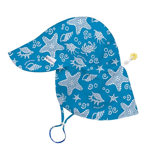 Green Sprouts Baby Toddler UPF 50+ Eco Flap Hat - Blue Seashells - 2T-4T