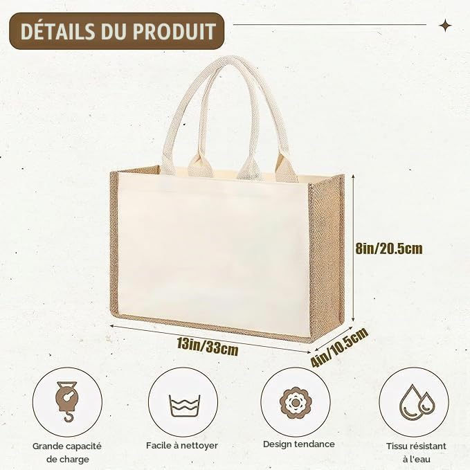 MALLOOM Lot de 6 Sacs fourre -Tout en Toile de Jute, Sac de Mariage de Demoiselle d'honneur, Fourre-Tout de Plage, Sacs d'épicerie réutilisables avec poignées en Coton pour le Shopping, les Voyages