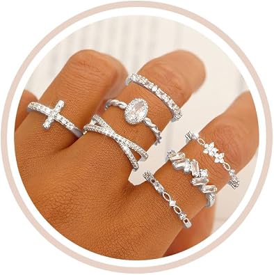 Gold Silver Rings For Women Non Tarnish Gold Plated Stackable Rings Wedding Engagement Bands Dainty 14K Gold Ring Simple Trendy Cubic Zirconia Thumb Stacking Ring Pack Size 4-11
