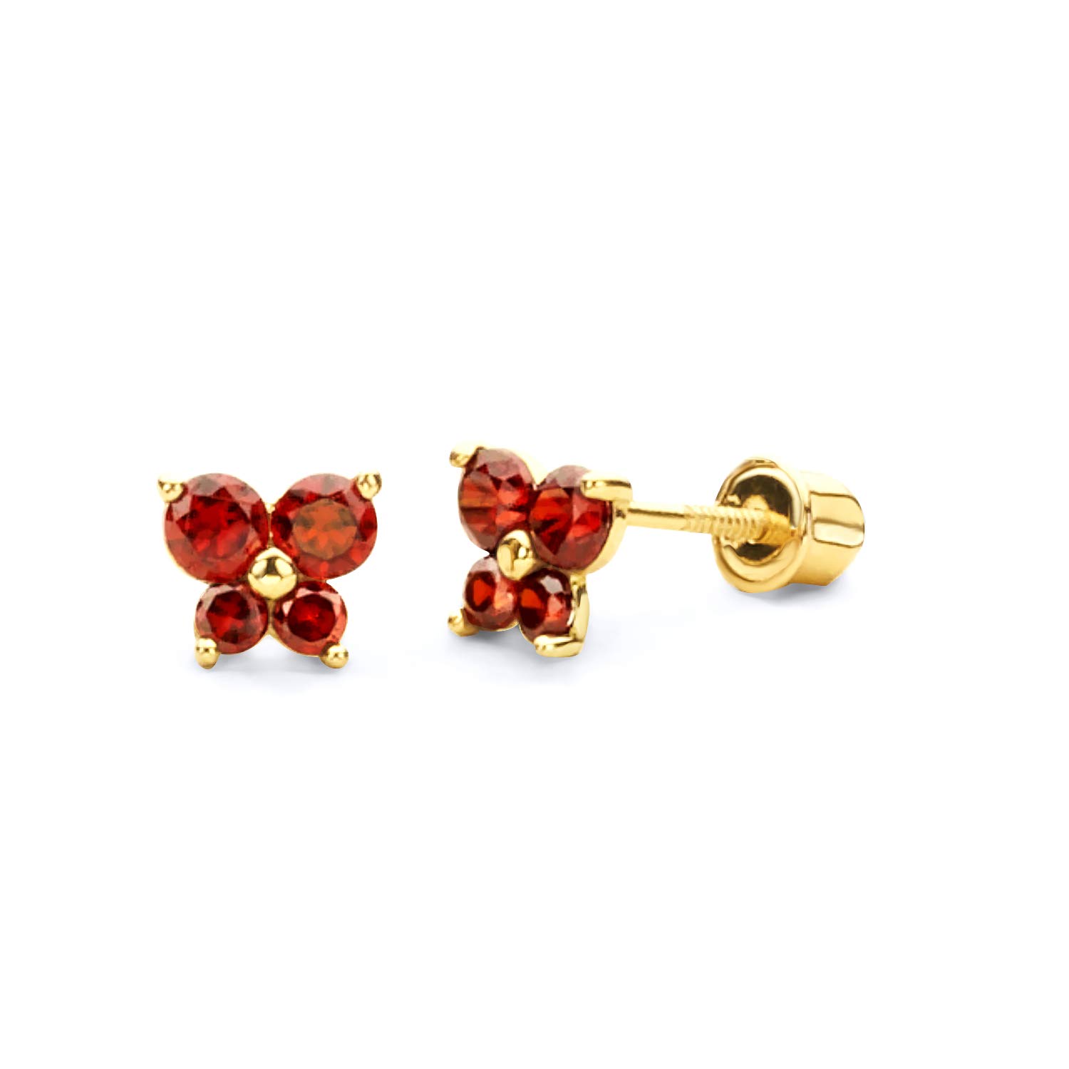 14k REAL Yellow Gold Butterfly Stud Earrings with Screw Back- 12 Different Color Available